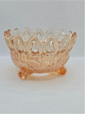 Northwood Marigold Carnival Glass Wild Rose & Shell Nut Bowl Open Lace 3 Footed